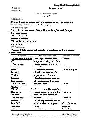 Giáo án Tiếng Anh Lớp 5 - Chương trình học kì 1